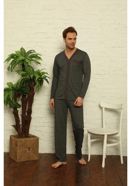 Erkek Uzun Kollu Önden Düğmeli Hastene Pijama Takımı 0429 fiyatları
