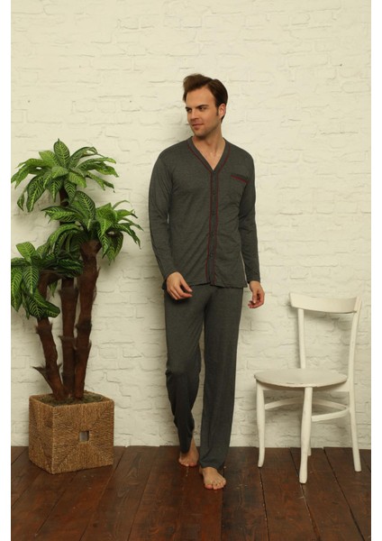 Erkek Uzun Kollu Önden Düğmeli Hastene Pijama Takımı 0429