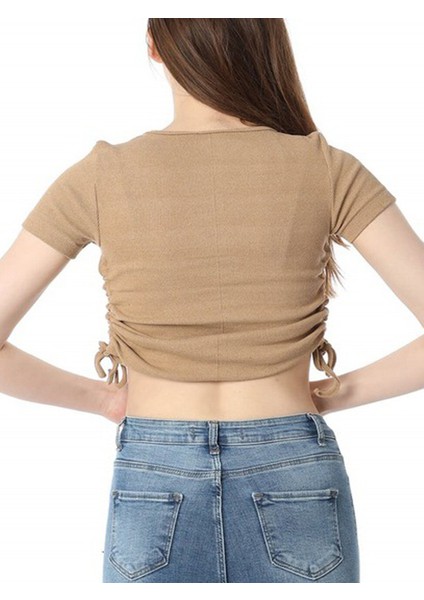 Camel Yanları Büzgülü B Yaka Crop fiyatları