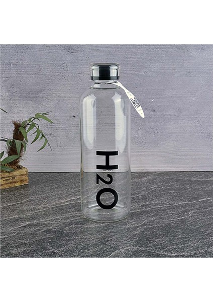 Borosilikat Cam Matara Siyah H2O Desenli 1litre