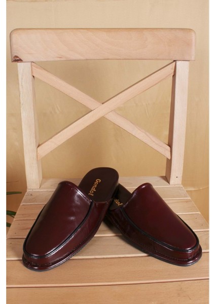 Erkek Hakiki Deri Damat Ev Terliği KAYAŞ.2200 - Bordo - 41