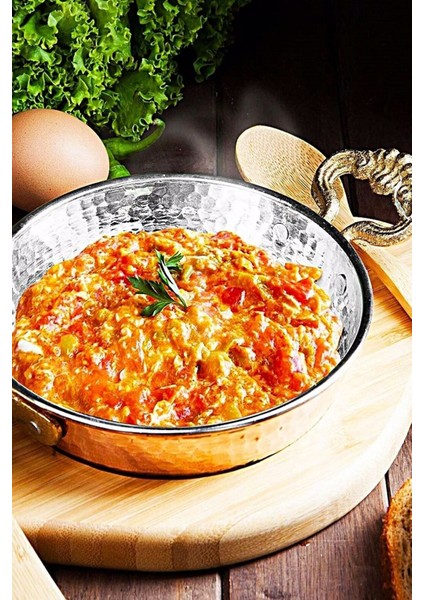 Çift Kulplu Dövmeli Kalaylı Antik Bakır Sahan Tava 22 cm