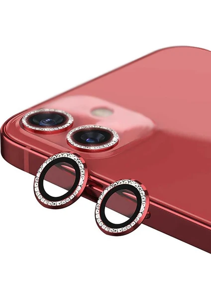 iPhone 11 Uyumlu Swarovski Taşlı Kamera Lensi Koruma Camı Kırmızı