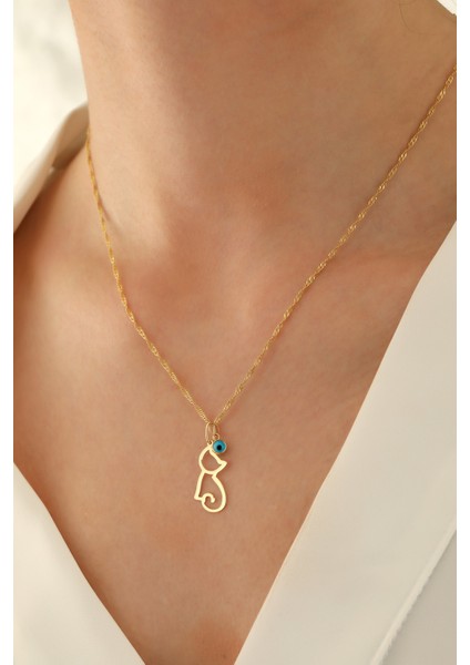 14 Ayar Altın Singapur Zincir Kedi-Göz Kolye