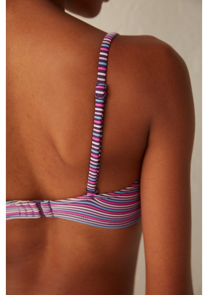 Çok Renkli Çizgili Paloma Straplez Bikini Üstü