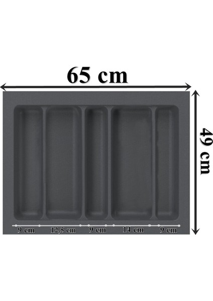 65x49 CM. 5 BÖLMELİ Gri Çekmece İçi Düzenleyici Kepçelik (60x40 Cm'e kadar kesilr) Ücretsiz Kesim