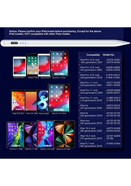 Apple iPad ve iPad Pro  Uyumlu Avuç Içi Reddetmeli Yükseltilmiş Eğitim Hassasiyetli Dokunmatik Yazı Kalemi