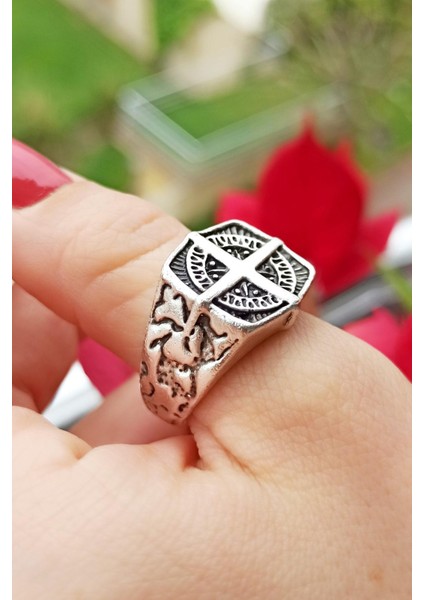 Antik Gümüş Kaplama Pusula Şekilli El Yapımı Ayarlanabilir Erkek Yüzük fiyatları