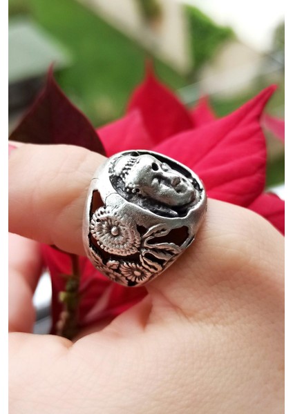 Antik Gümüş Kaplama Budha Şekilli El Yapımı Ayarlanabilir Erkek Yüzük fiyatları