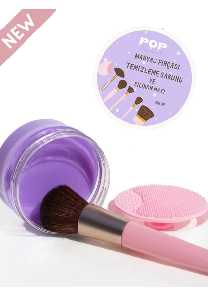 Pop Beauty Makyaj Fırçası, Süngeri Temizleme Sabunu ve Silikon Matı 70 gr