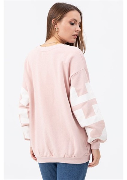 Oversize Baskılı Pembe Sweatshirt fiyatları