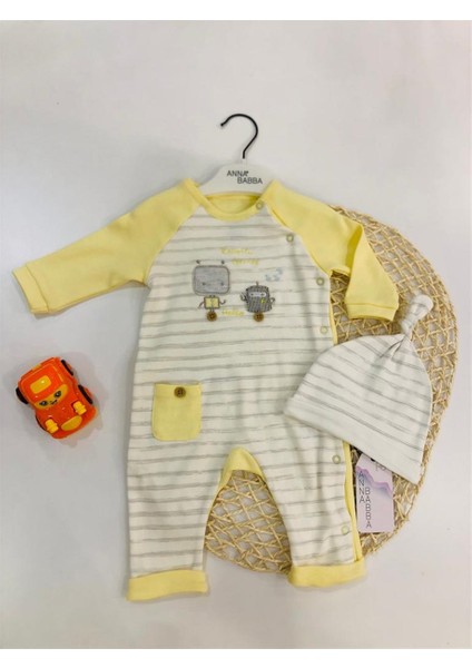 Anna Babba Robot Arkadaşlar Desenli Patiksiz Şapkalı 2'li Tulum