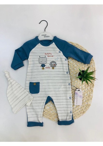 Anna Babba Robot Arkadaşlar Desenli Patiksiz Şapkalı 2'li Tulum fiyatları