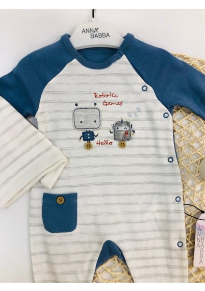 Anna Babba Robot Arkadaşlar Desenli Patiksiz Şapkalı 2'li Tulum modelleri