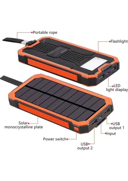 Eknoair Yeni Versiyon 18.000 Mah Solar Güneş Enerjili Taşınabilir Şarj Powerbank Kampçı Powerbank