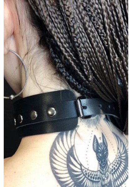 Kadın Halka Detaylı Geniş Şerit Ayarlı Şık Deri Choker Boyun Aksesuar Siyah fiyatları