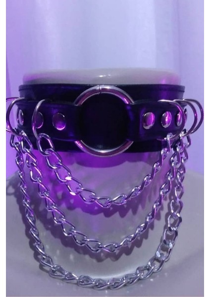 Kadın Zincir ve Halka Detaylı Zarif Deri Choker Boyun Aksesuar Siyah