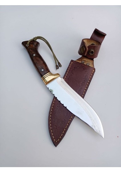 El Yapımı Bushcraft Bıçak Kamp Bıçağı Ceviz Kabzeli Paslanmaz Av Bıçağı Deri Kılıflı Bıçak