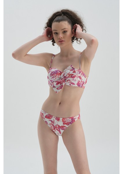 Fuşya - Beyaz Düşük Bel Bikini Alt fiyatları