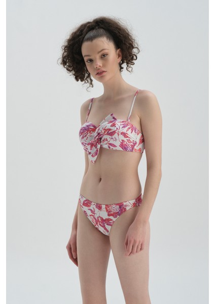Fuşya - Beyaz Düşük Bel Bikini Alt