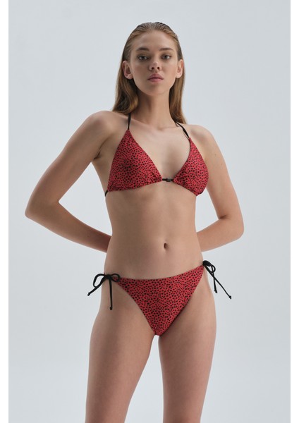 Kırmızı Siyah Spagetti Bikini Alt