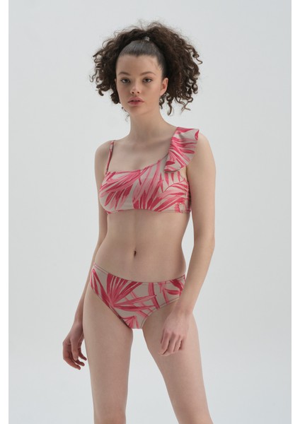 Fuşya - Gri Yüksek Bel Bikini Alt