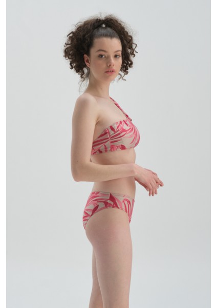 Fuşya - Gri Yüksek Bel Bikini Alt