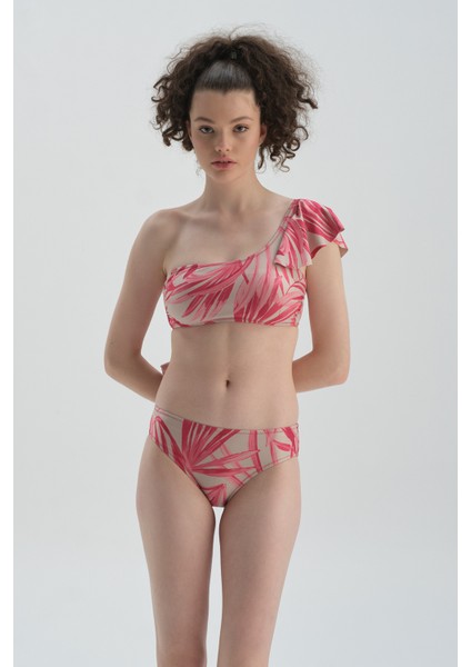 Fuşya - Gri Yüksek Bel Bikini Alt