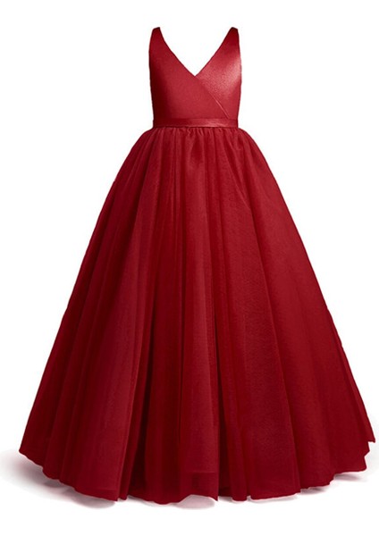 kidslife Kız Çocuk Kırmızı Doğum Günü Parti Balo Mezuniyet Elbise