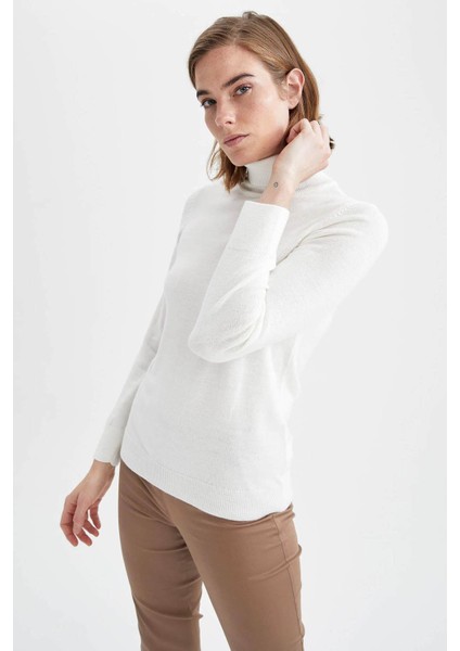 Zr Basic Balıkçı Yaka Triko Ekru-XS