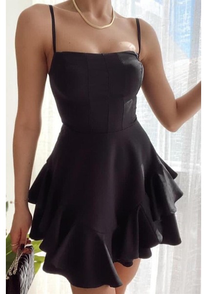 Özel Tasarım Prenses Elbise Askılı Elbise Volanlı Elbise Eteği Uçuş Elbise Yeni Sezon Elbise Astarlı Mini Elbise