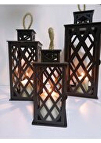 Dekoratif Ahşap Mumluk 3'lü Set