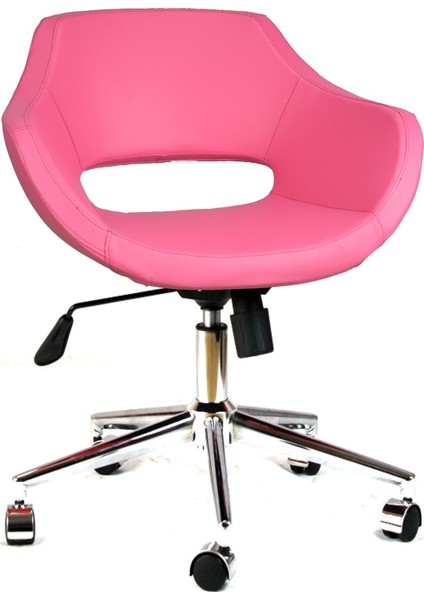 Pembe Home Office Çalışma Koltuğu Suni Deri Metal Ayaklı Ofis Çalışma Sandalyesi TR1005