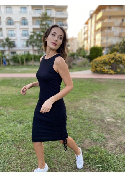 Fresko Kaşkorse Büzgü Detaylı Mini Elbise