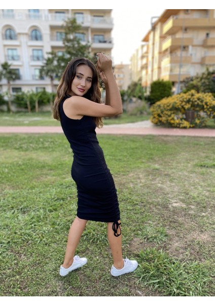 Fresko Kaşkorse Büzgü Detaylı Mini Elbise