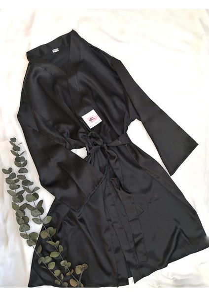Siyah Saten Gecelik- Sabahlık Set fırsatları