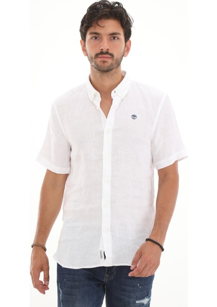 TB0A2DCC1001 Timberlandss Linen Shirt Erkek Gömlek Beyaz