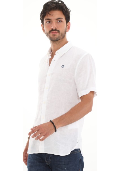 TB0A2DCC1001 Timberlandss Linen Shirt Erkek Gömlek Beyaz