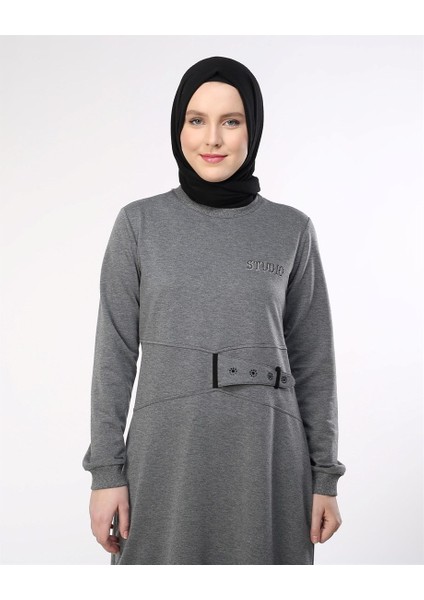 Taş Baskılı Elbise Antrasit (9322-0103)