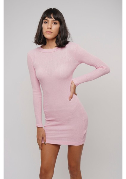 Pembe Yarım Balıkçı Fitilli Elbise