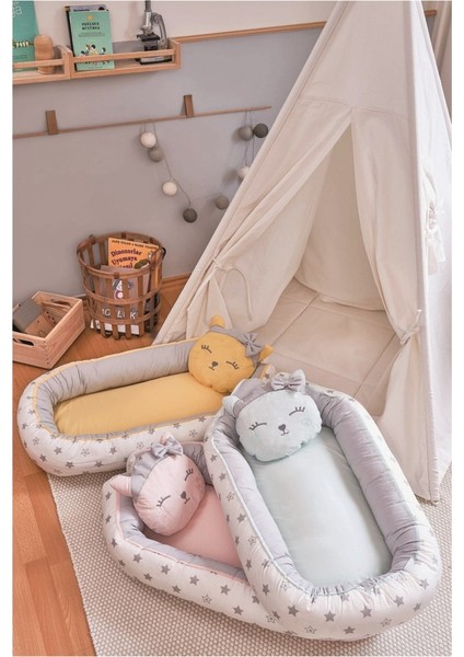Anne & Baba Yanı Yatağı Baby Nest Lüx Cute Cat Sarı fiyatları