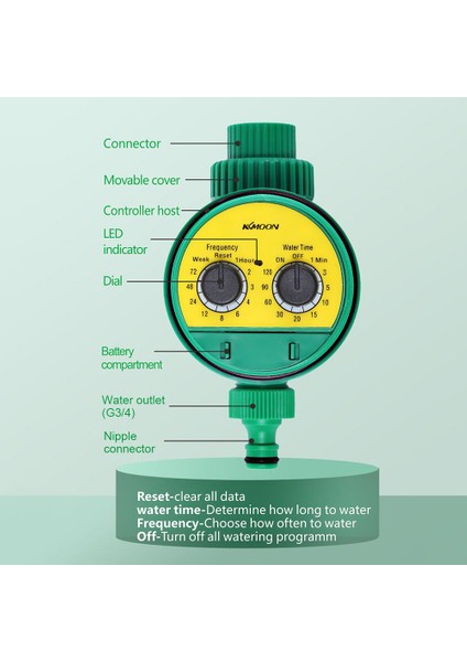 Kkmoon Akıllı Su Sulama Kontrol Düğmeli Bahçe Sulama Cihazı 86 x 78 x 162 mm. - Yeşil (Yurt Dışından)