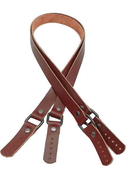 Kızıl Kahve Karedört Model Gerçek Deri Çanta Sapı (Füme Metal)