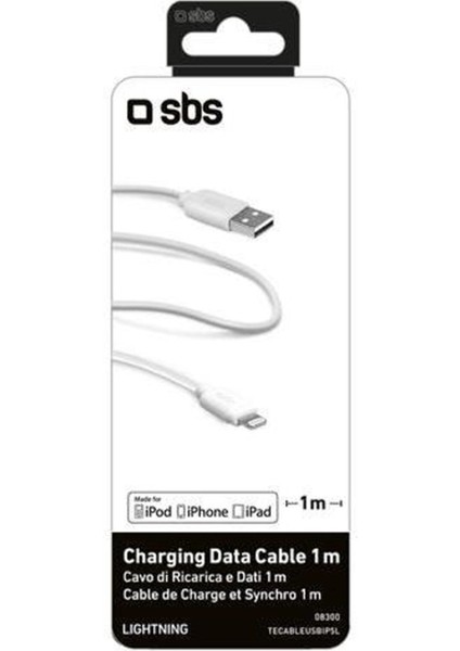 Lightning USB Şarj ve Data Kablosu 1m Beyaz SBS-654474
