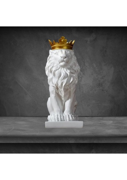 Beyaz Aslan Kral Heykeli (35 Cm)