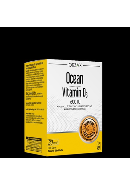 Ocean Vitamin D3 600 Iu 20 Ml Sprey / 130 Doz(Mıad:02/2024)