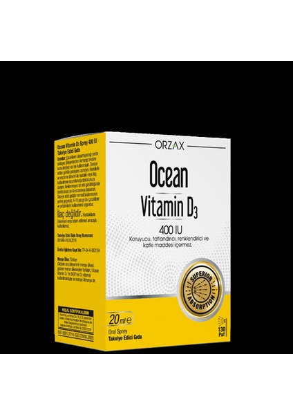 Ocean Vitamin D3 400 Iu 20 Ml Sprey / 130 Doz(Mıad:02/2024)