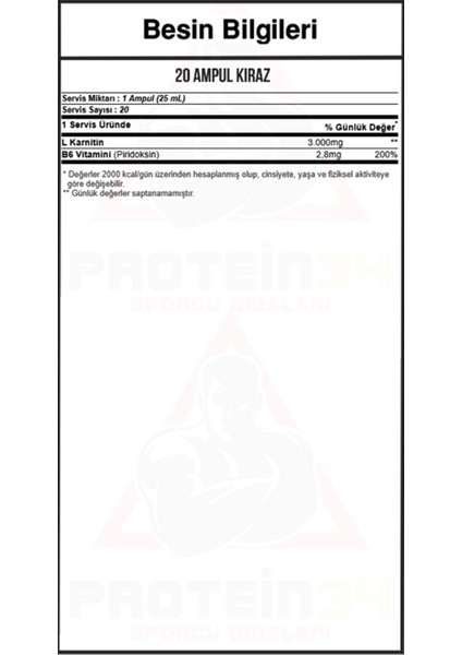 L-Carnitine 3000 Shot 20 Ampul Kiraz Aroma Karnitin Likit