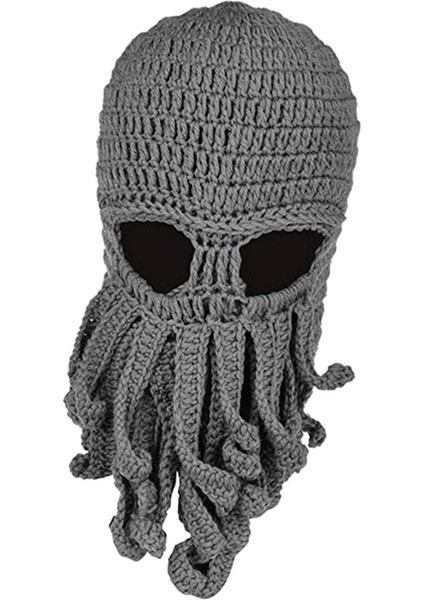 Unisex Sakal Şapka Örgü Beanie Kış Sıcak Ahtapot Şapka Rüzgar Geçirmez Komik Açık Gri(Yurt Dışından)