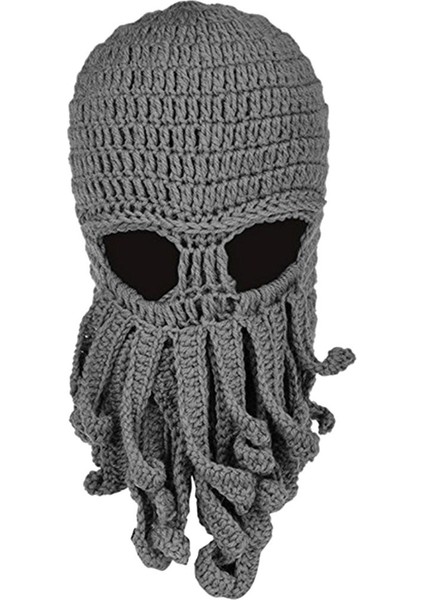 Unisex Sakal Şapka Örgü Beanie Kış Sıcak Ahtapot Şapka Rüzgar Geçirmez Komik Açık Gri(Yurt Dışından) fiyatları